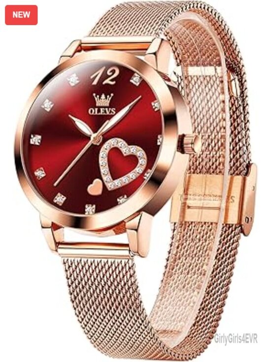 Small Rose Gold Tone Watch - Diamond Heart Dial, Japanese Quartz, Mesh Bracelet main image 7